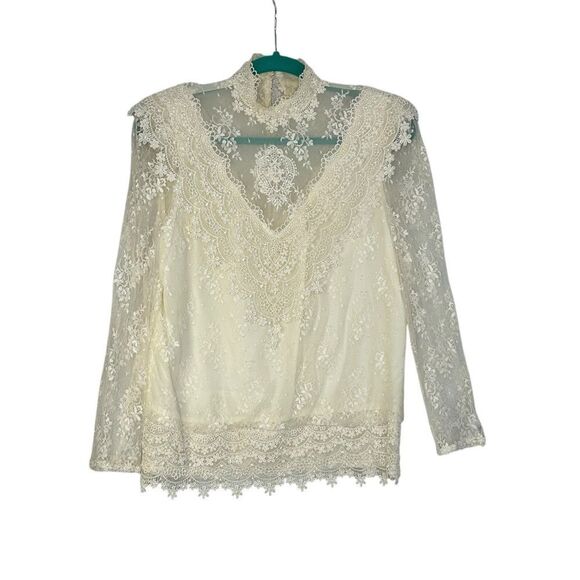 Vintage 1980’s Victorian Style Cream Lace Long Sleeve Top | Size M - Picture 1 of 9